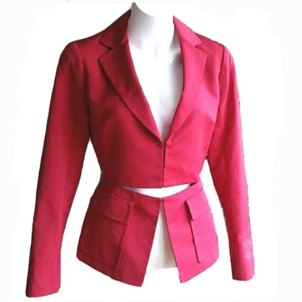 Lida Baday Couture Modern Raspberry Red Blazer Jacket Size 6